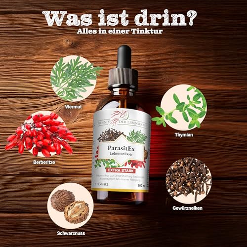 ParasitEx Kräutertinktur 100 ml – bei bestehender Parasitenkur – 1:1 Extrakt mit Wermut, Berberitze, Schwarznuss, Thymian, Nelken – Darmreinigung & Detox – vegan, hochdosiert, pflanzlich