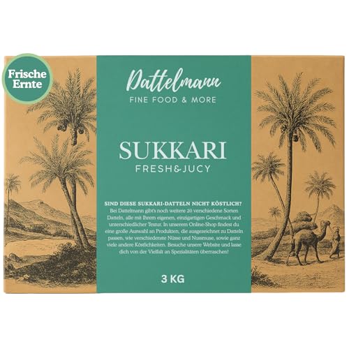 DATTELMANN® – Sukkari Datteln entsteint 3KG – 100% Natürlich & Extrazart – Ideal für Energy Balls, Riegel, Smoothies, Matcha & Shakes