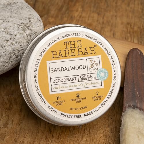 Image of The Bare Bar Sandalwood Deodorant - 20 gm | Woody floral Fragrance| Odor & Sweat Control | Gentle, Natural formula and Chemical free | Travel Mini Size Solid Deodorant for Men & Women