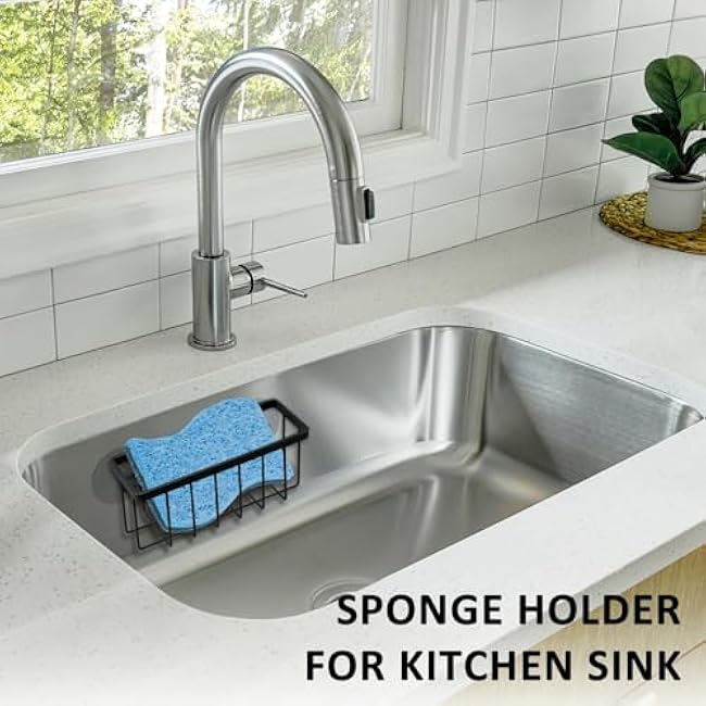 Sponge Holder for Kitchen Sink Suction,Kitchen Sink Sponge Holder,Sink Caddy, Soap Holder,Bathroom,Scrubbers (Black)