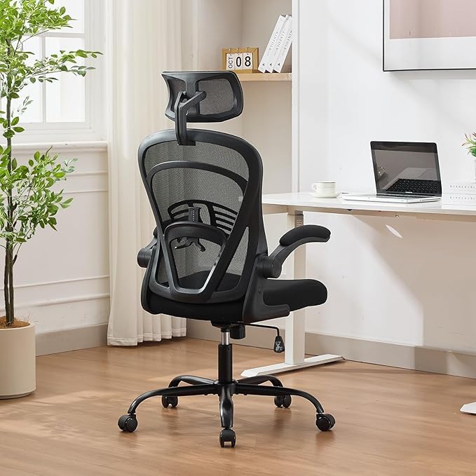 Chaise de bureau haute en maille noire avec accoudoirs relevables confort - 8