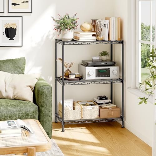 Image of DurayLoly 3 Tier Metal Wire Storage Shelves,Adjustable Small Wire Shelving Unit,Utility Storage Rack for Kitchen,Bedroom,Laundry Room,Pantry & Office,17.7 inchWx11.8 inchDx35.4 inchH,Black,2pc
