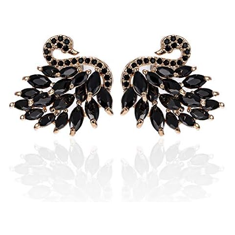 Black Swan Stud Earring for Women 14k Gold Plated CZ Stud Earrings Sterling Silver 3D Cubic Zirconia Crystal Hypoallergenic Cluster Stud Earrings Fashion Everyday Jewelry Cover