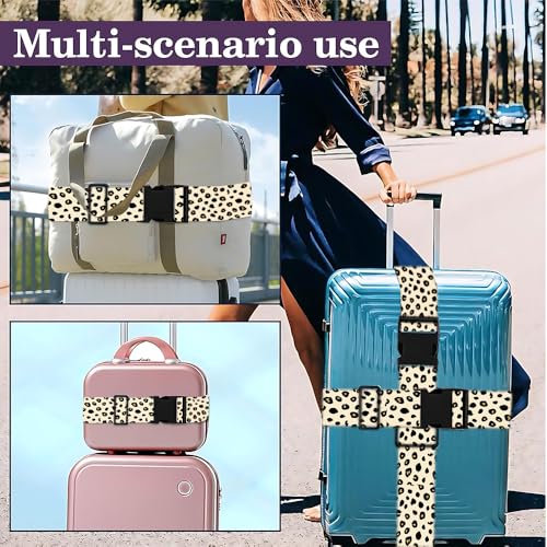 Image of 2 Pack Luggage Straps for Suitcases, Adjustable Travel Belt with Buckle, 2 inch Wide Heavy Duty Suitcase Straps for Summer Vacation, Trendy Leopard Print, Travel Essentials, Cream /Black, Multi
