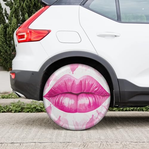 Image of Spare Tire Cover for RV Trailer, Pink Lips Tire Covers Universal Fit for Travel Trailer Camper Jeep RV SUV Truck Waterproof Wheel Cover (16 inch for Diameter 29 inch - 31 inch)