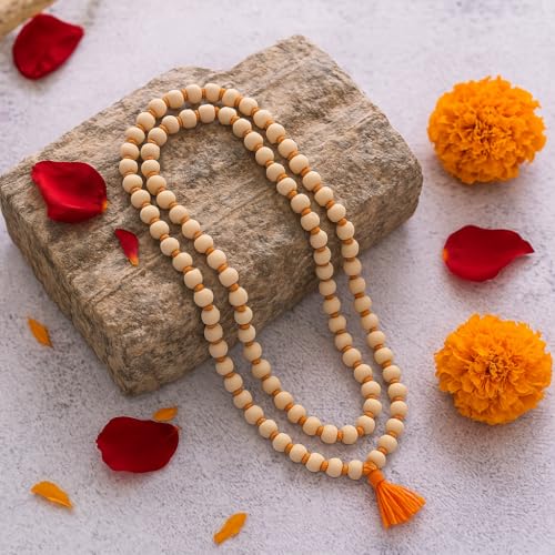 Image of Mathura Original Tulsi Japa Mala (108 Beads) | Handmade 16 inch Tulsi Kanthi Mala for Pooja & Wearing (7 mm Bead Size)