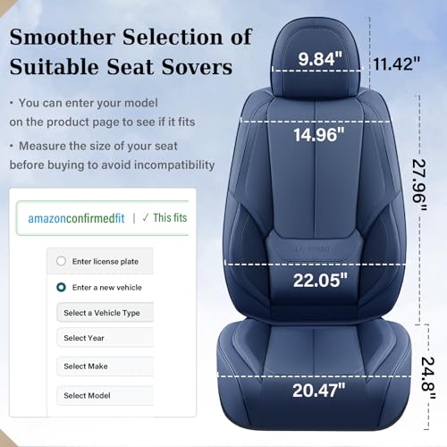 Image of Coverado Seat Covers, Car Seat Covers Front Seats, Car Seat Cover, Car Seat Protector Waterproof, Car Seat Cushion Nappa Leather, Blue Seat Covers Carseat Cover Universal Fit for Most Cars