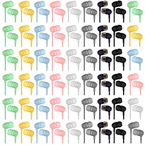Image of Macarrie 200 Pack Earbuds Bulk Earphones 3.5 mm Classroom Headphones for Adult Assorted Colors Earbud Wired Earphone Without Mic for Adult Office Home Individually Bagged(Multicolor)