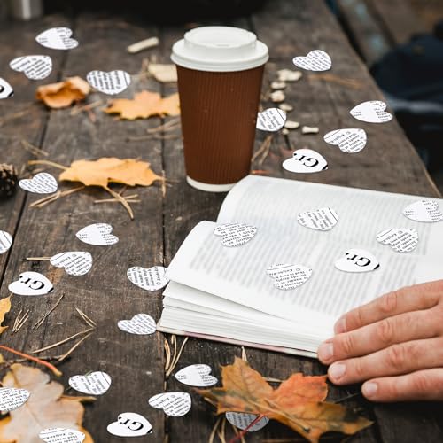 Image of Marspark 1200 Pcs Book Page Heart Confetti 1 Inch Vintage Newspaper Wedding Table Confetti Novelty Party Decorations for Book Themed Party Decor Birthday Photo Prop Bridal Shower(White)