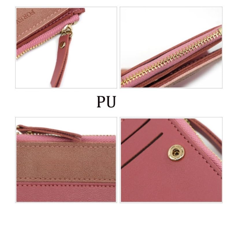 PU Womens' Zipper Wallet Clutch Coin Purse Holder(Rose red)3
