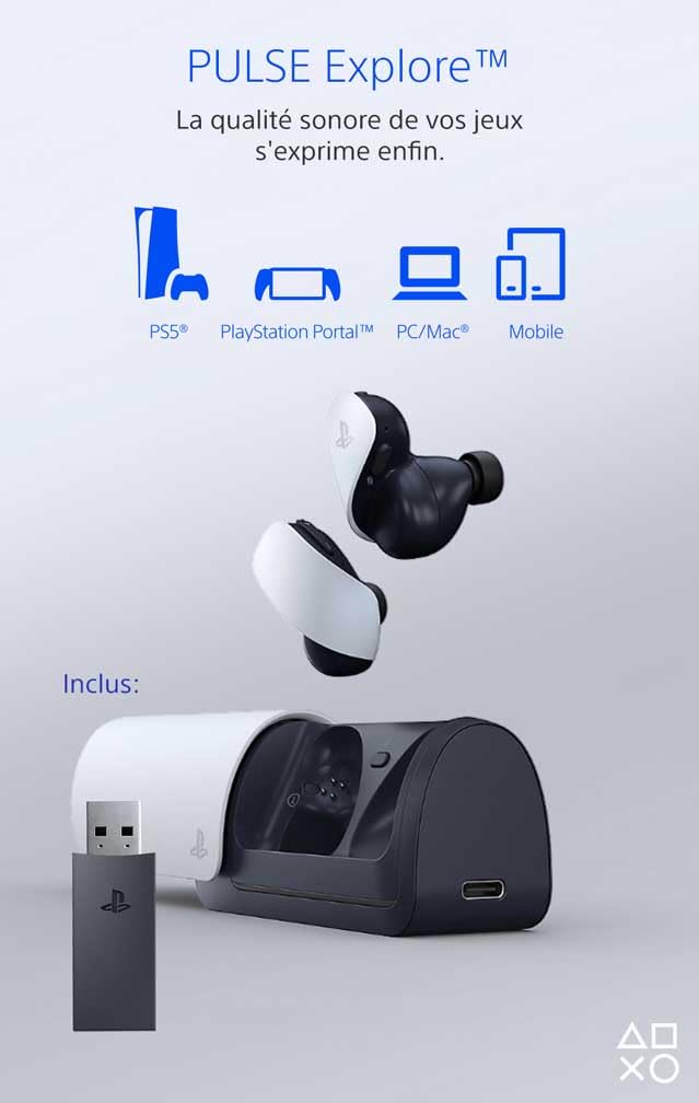 Playstation Sony, Écouteurs sans Fil Pulse Explore, Compatible 5, PC, Mac et Smartphones, Bluetooth, Double Connectivité, Réduction de Bruit, 10h d’Autonomie, Couleur : Blanche