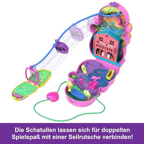 Polly Pocket Puppen & Spielset mit Tieren und 13 Accessoires, 2-in-1 Affenmama und Baby, tragbare Tasche und Tierspielzeug, HWP04