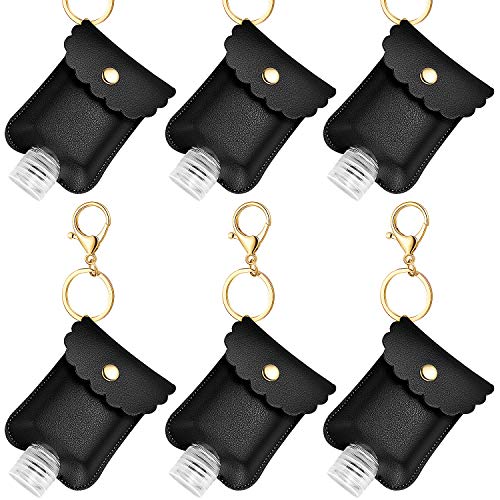 12 Pieces Travel Bottles Keychain Holder Set, 6 Pieces 60 ml Clear Refillable Flip Cap Bottles Transparent Plastic Bottle Containers 6 Pieces Key Chain Holders Bag Keychain Bags (Black)
