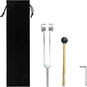 128Hz Tuning Fork for Healing, Healing Instrument, Aluminum Alloy Tuning Fork with Silicone Hammer and Bag, Sound Healing Therapy Tool Set, for Meditation and Therapy Silver