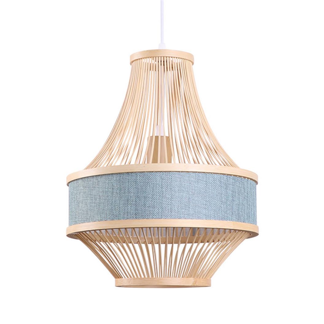 CSSYKV Linen Fabric Pendant Lamp Modern Dining Room Light Fixture 15.7'' Large Bamboo Wicker Lantern Blue Pendant Light Nordic Nursery Room Light for Indoor Dining Room Kitchen Entryway Living Room