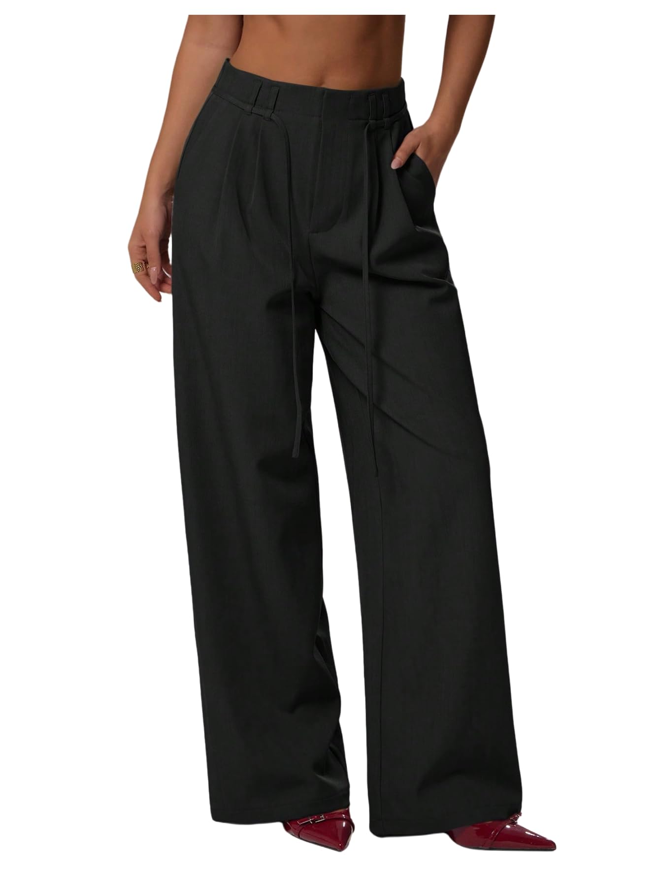 SHENHE Womens Wide Leg Dress Pants Pleated Front Tie Waist Dressy Business Casual Work Pants