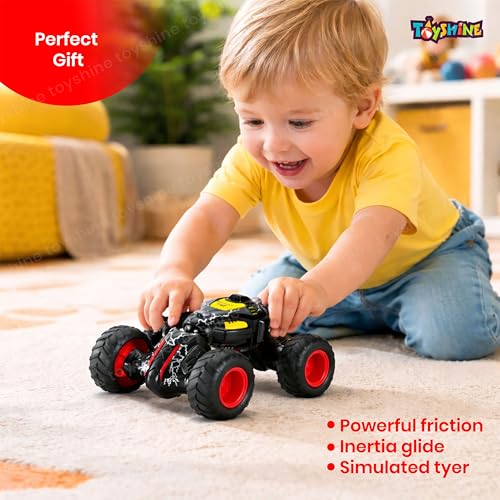 Image of Toyshine Pull Back Friction Powered Telescopic DTX Toy Car Off-Road Non Electric Stunt Toy Gift for Babies Toddlers Kids Boys Girls Age 2+ (Black)