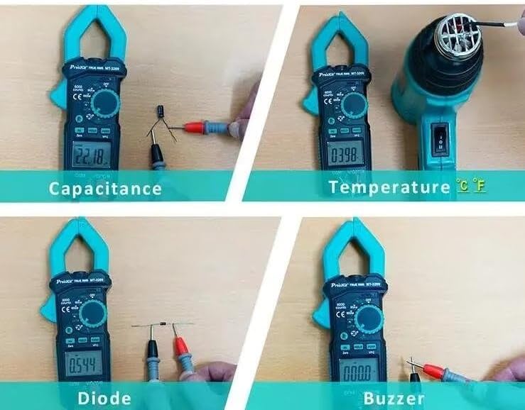 Miniatura 6 de Proskit MT-3209 3-56 ACDC - Abrazadera digital, iluminación LED, pantalla digital LCD, sonido y zumbador de luz, mantenimiento eléctrico