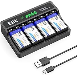 Cargador Y Pilas Recargables 9V EBL LCD Cargador Inteligente con 4 x Pilas Recargables 9V Ni-MH Carga Rápida Puerto con Tipo C o Micro USB