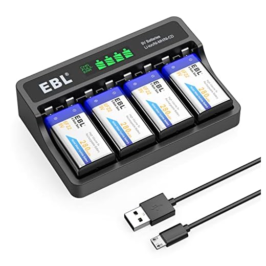 EBL LCD Cargador Inteligente con 4 x Pilas Recargables 9V Ni-MH Carga Rápida Puerto con Tipo C o Micro USB