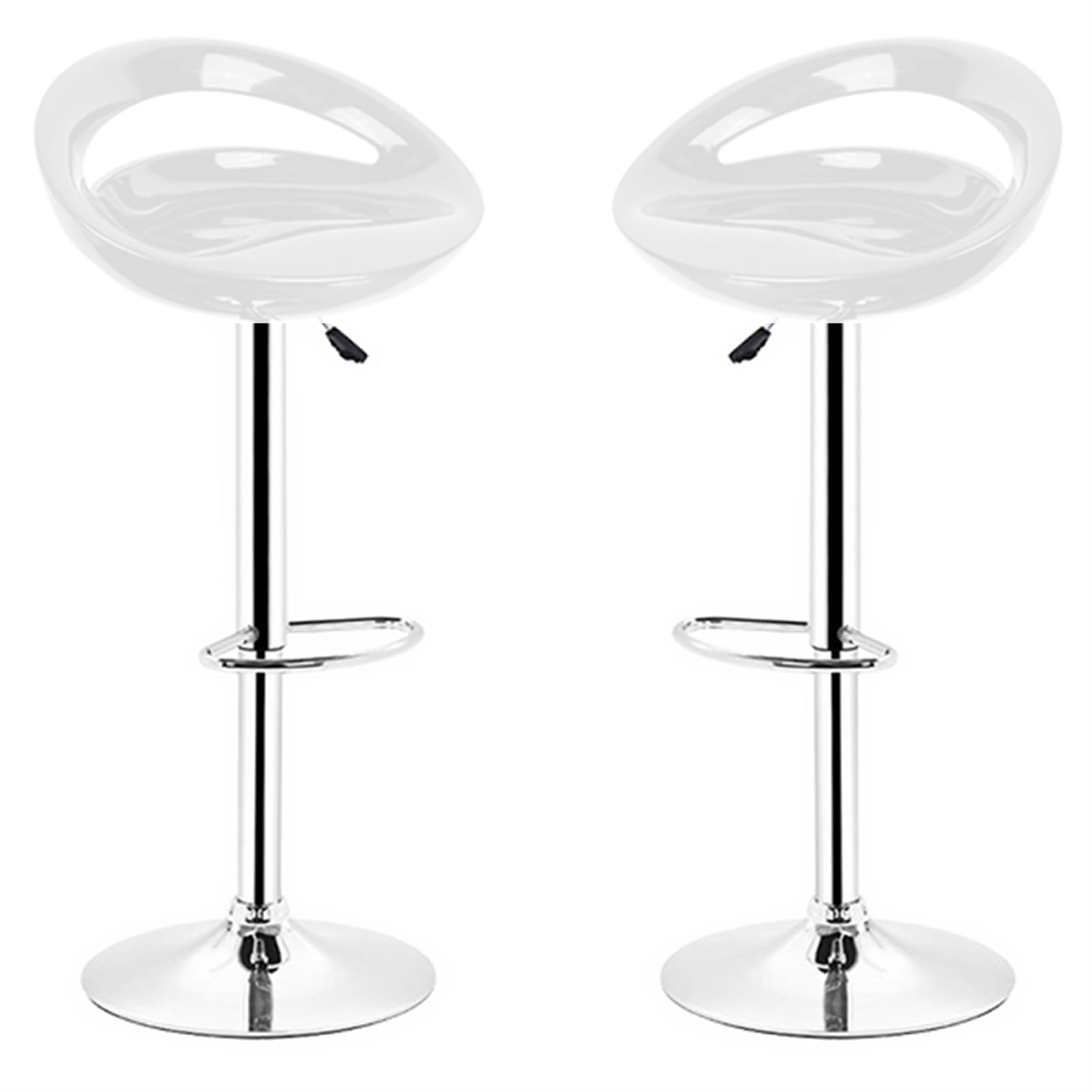 Homewell Juego de 2 taburetes de bar, asiento de plástico ABS, giratorios, altura regulable de 55 a 75 cm, base de metal de acero inoxidable con reposapiés (2, blanco)