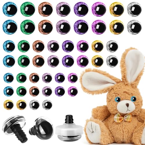 Draupnir 48 Pièces 20mm/16mm/12mm Yeux de Securite Amigurumi, Yeux Poupée en Paillettes Plastique Grand, Yeux Crochet avec Rondelles pour Poupée d'animaux...