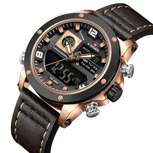 Image of NAVIFORCE NF9236 Japanese Movement Military Style Leather Strap Analog-Digital Watch