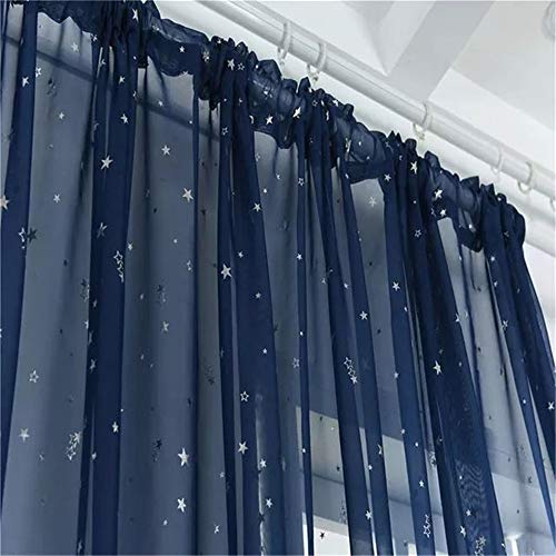 MMLsure® Rideau voile à œillets pour chambre d'enfant, étoiles argentées, 100 x 200 cm bleu foncé
