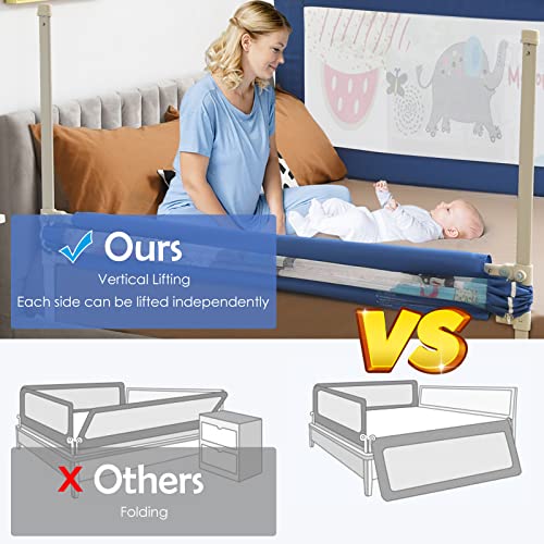 Baby Joy Bed Rail For Toddlers, 57’’ Extra Long, Height Adjustable & Foldable Baby Bed Rail Guard W/Breathable Mesh & Double Safety Child Lock For Kids Twin Double Full Size Queen King Mattress, Blue #TOP1