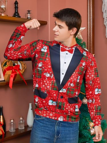 Mens Ugly Christmas Sweatshirt Fake Two Pieces 3D Printed Funny Sweater Shirts Pullover for Xmas Holiday Party2