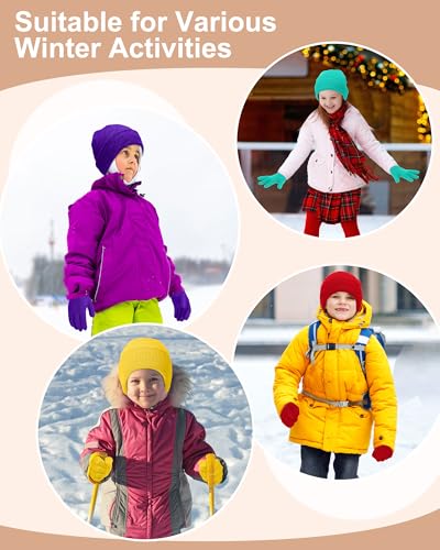Image of JaGely 64 Pcs Kids Hats and Gloves Bulk Winter Beanies Hat Gloves for Toddler Boys Girls School Donation Wholesale