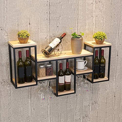 Soporte para botellas de vino de madera y hierro colgado en pared miniatura 3