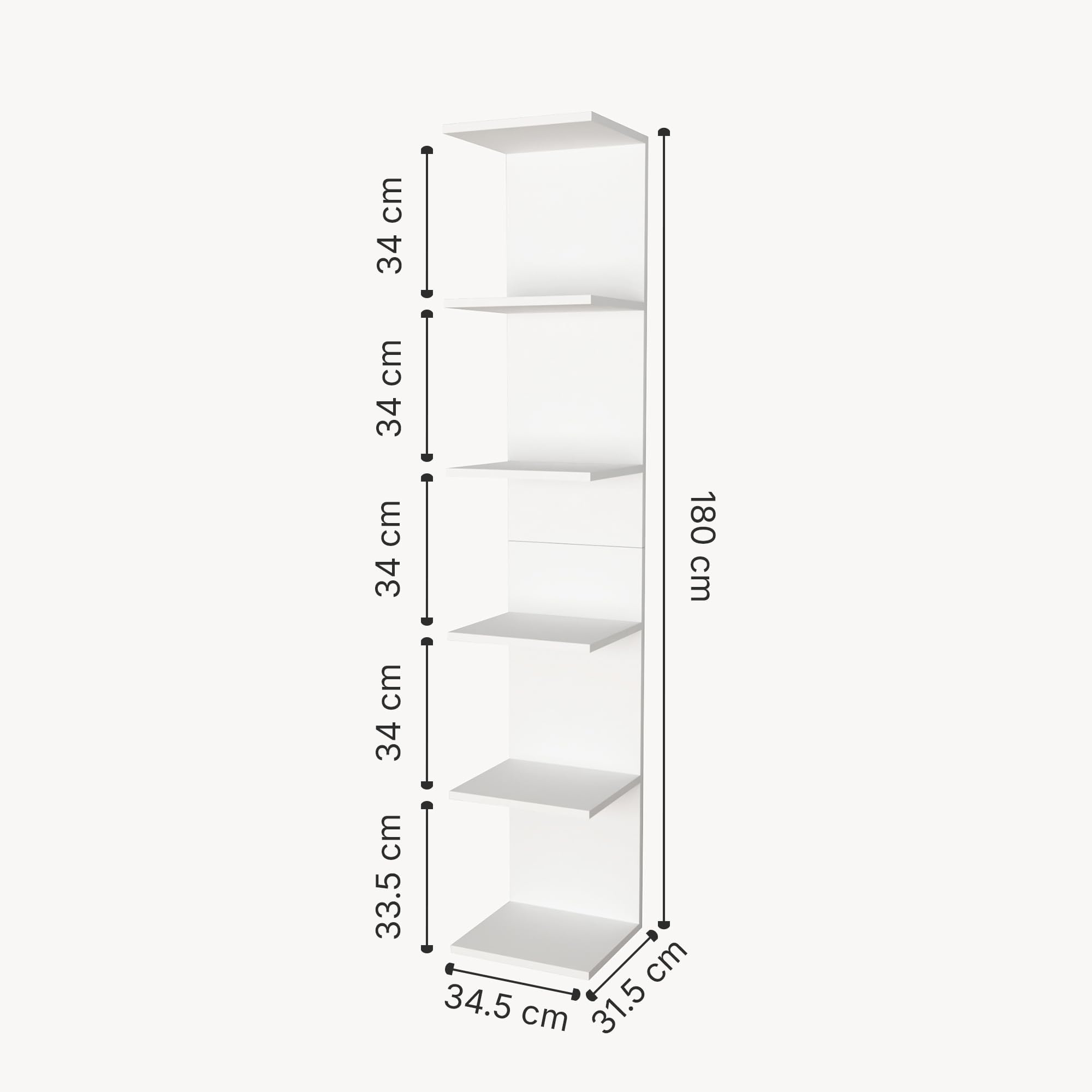 [en.casa] Mensola da Parete Sospesa con 6 Ripiani Scaffale Verticale a Muro Libreria Pensile per Libri Decorazioni Soggiorno Studio Ingresso 180x35x32 cm - Bianco