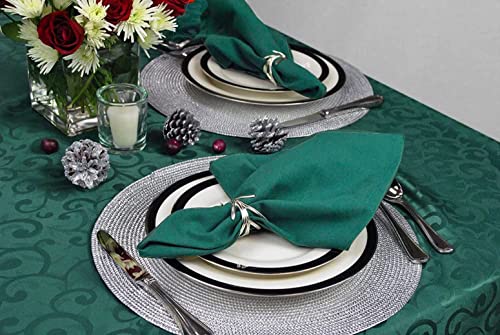 Image of Cotton Mercerised Dining Table Napkins, Set of 4, Solid Plain Colour, Heavy Weight,More Than 2 cm Mitered Hem,Washable at 40C (Green, 45 X 45 Cms)