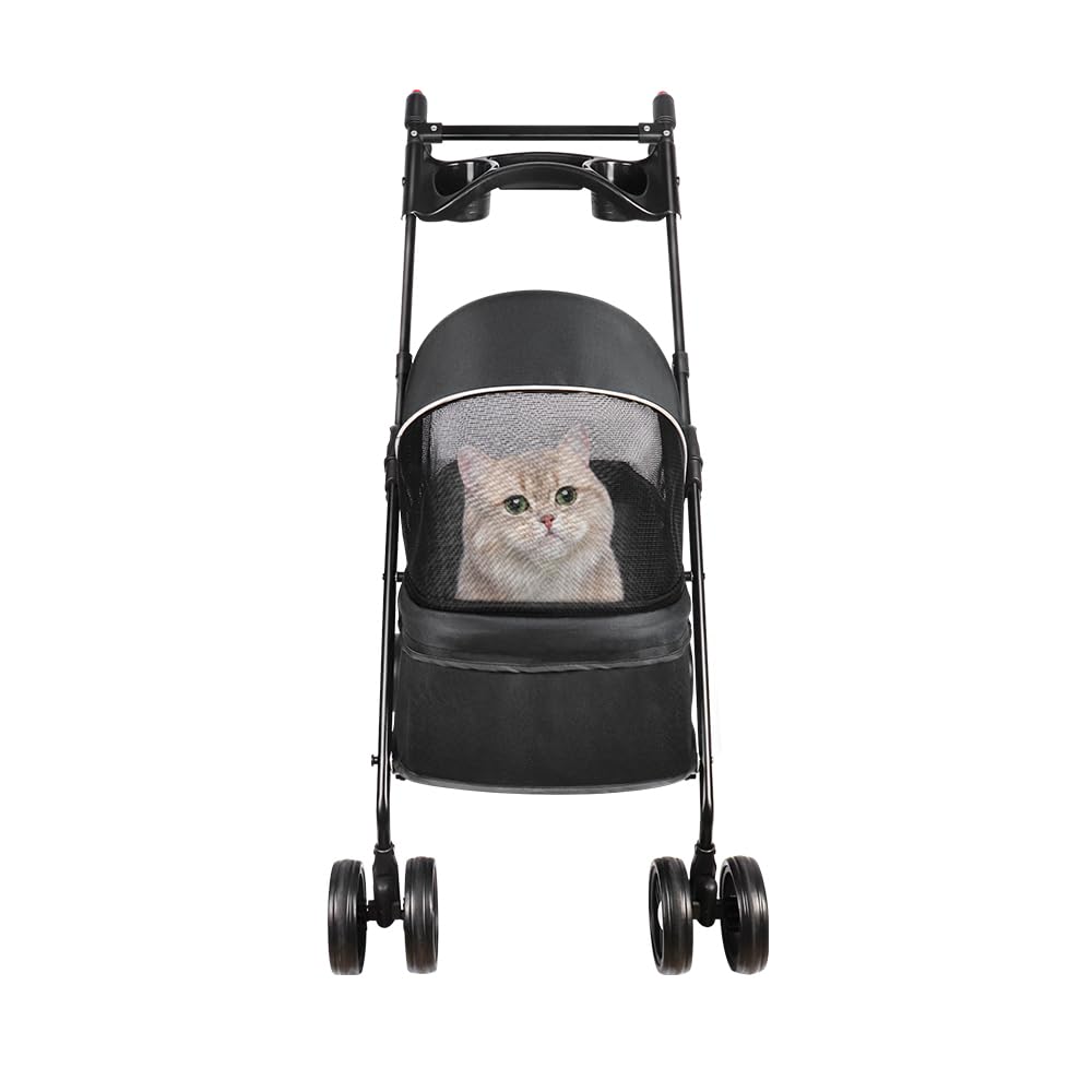 Poussette Buggy pour Chien Pet Stroller avec Porte-gobelet Animaux Voyage 25 Kg Poussette pour Chien avec Sac de Rangement et Housse de Pluie 50 * 70 * 95cm- Noir
