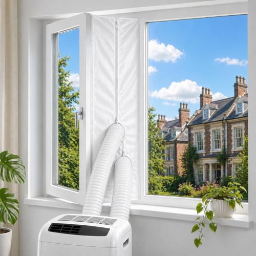UtauHom 2 Pack AC Window Seal for Portable Air Conditioner & Tumble Dryer 400cm - Upgraded Dual Zippers & Non-Marking Adhesive Hot Air Block Kit Universal for Casement Windows
