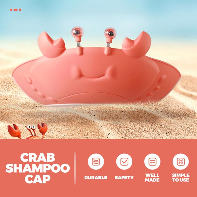 Image of ibasenice Baby Shower Caps Adjustable Crab Design Waterproof Hair Washing Hat for Kids Toddler Eye and Ear Protection Bath Visor