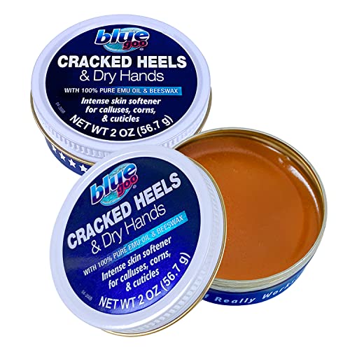 Blue Goo Cracked Heels & Dry Hands - Hydrating & Smoothing Moisturizer and Skin Softener - Made with 100% Pure Emu Oil - 2 pack, 2oz ea