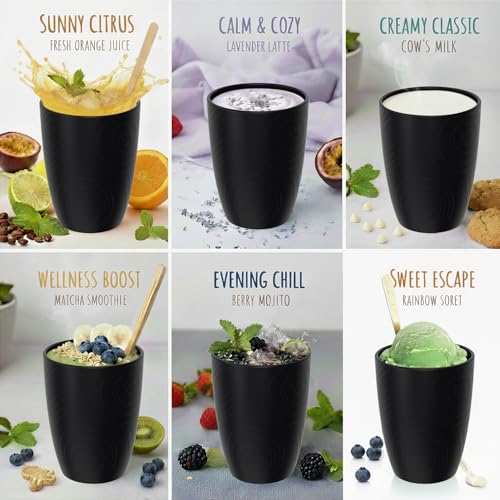 Image of Plastic Black Drinking Cups Set of 6, 12 OZ Reusable Cups for Kids | Unbreakable and Stackable Wheat Straw Cups for Family Drinks, Kitchen, Picnic, Camping