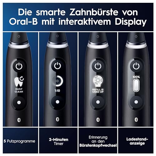 Oral-B iO Series 6 Elektrische Zahnbürste/Electric Toothbrush, Doppelpack & 3 Aufsteckbürsten, 5 Putzmodi für Zahnpflege, Magnet-Technologie, Display, Designed by Braun, Schwarz/Rosa – Bild 6