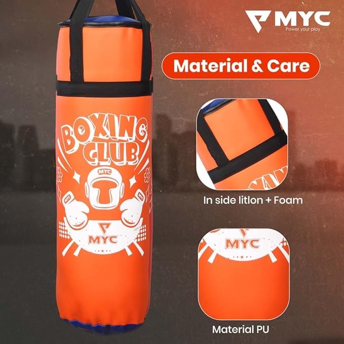 Image of MYC Club Pack of 4 Kids Punching Bag Boxing Kit Set for Karate | Bounce-Back Martial Arts Bag for Boys & Girls (Age 4-10 Year) (Orange)