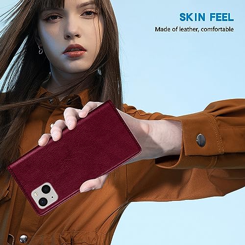 Image of ZZXX for iPhone 13 Mini Wallet Case Strong Magnetic 5.4 inch,Wine Red
