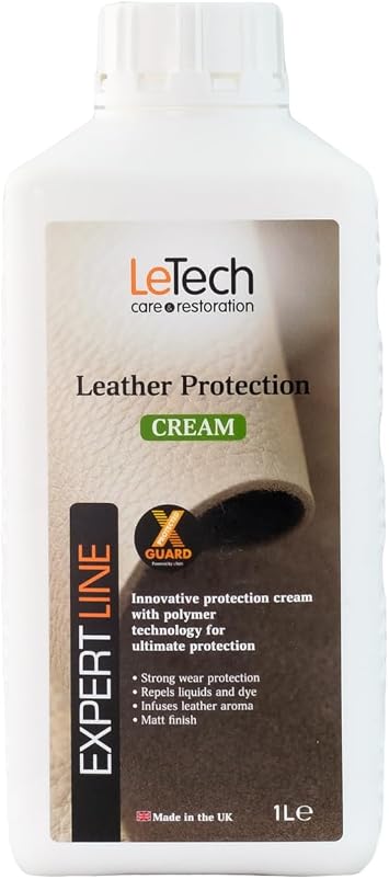 Letech Leather Protection Cream Conditioning & Protective Cream with Anti-Squeak & UV Barrier | for Car Interiors, Furniture, Apparel, Footwear & Bags | Made in UK 33.81 fl oz / 1000 ml