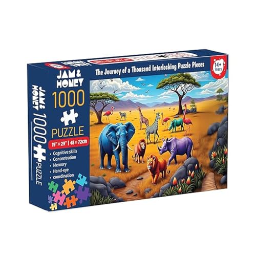 Image of Amazon Brand - Jam & Honey 1000 Piece Animal Puzzle for Teens & Adults | 14+ Years | Animal Theme | Long Puzzle