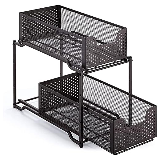 Simple Trending Stackable 2-Tier Under Sink Cabinet Organizer with Sliding Storage Drawer, Bronze