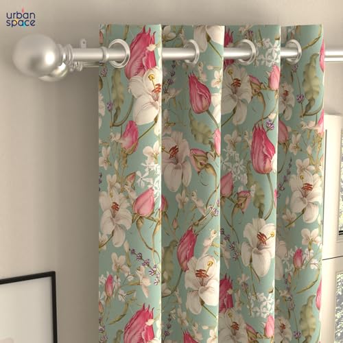 Image of Urban Space Blackout Curtains 5 Feet Set of 2 for Window, 80-85% Light Blocking Curtains for Living Room, Digital Printed Curtains with Eyelets, Tieback Included (Flora nova sage, 5 Feet)