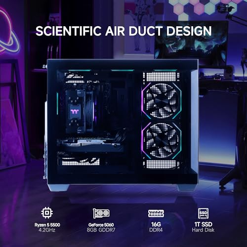 Image of MLOONG Gaming PC Desktop for Gamers & Streamers,AMD Ryzen 5 5500 up to 4.2GHz, GeForce RTX 5060 8GB GDDR6, 1TB NVMe SSD, 16GB DDR4 RAM, 650W 80+ Bronze PSU, Wi-Fi, Windows 11 Home Black