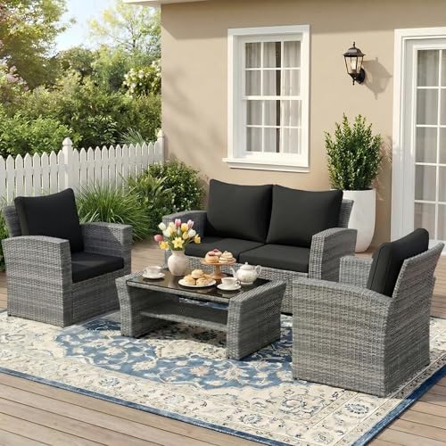 Wisteria Lane 4 Piece Patio Furniture Set, Wicker...