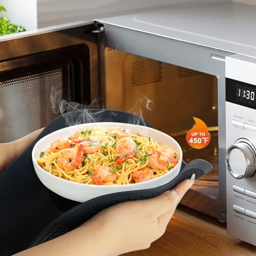 Image of Silicone Microwave Mats, 12 inch Extra Large Multi-Use Microwave Mat Heat Resistant Silicone Trivet Mat Pot Holders Hot Pads for Kitchen, Silicone Cover Pad for Microwave Oven Hot Pot Pans, Black 2Pack