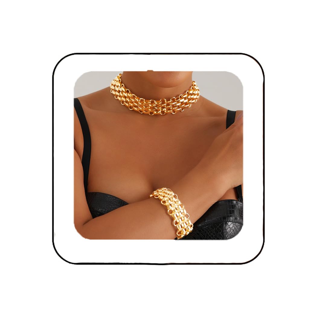 Zoestar Collana girocollo spessa in oro con catena cubana punk da donna, Misura unica, /, Nessuna pietra preziosa